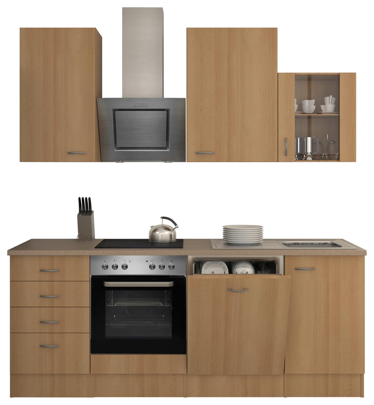 Kuhinjski Blok Z Aparati Nano, Barva Bukve - barve nerjavečega jekla/barve bukve, Moderno, umetna masa/steklo (220cm) - FlexWell