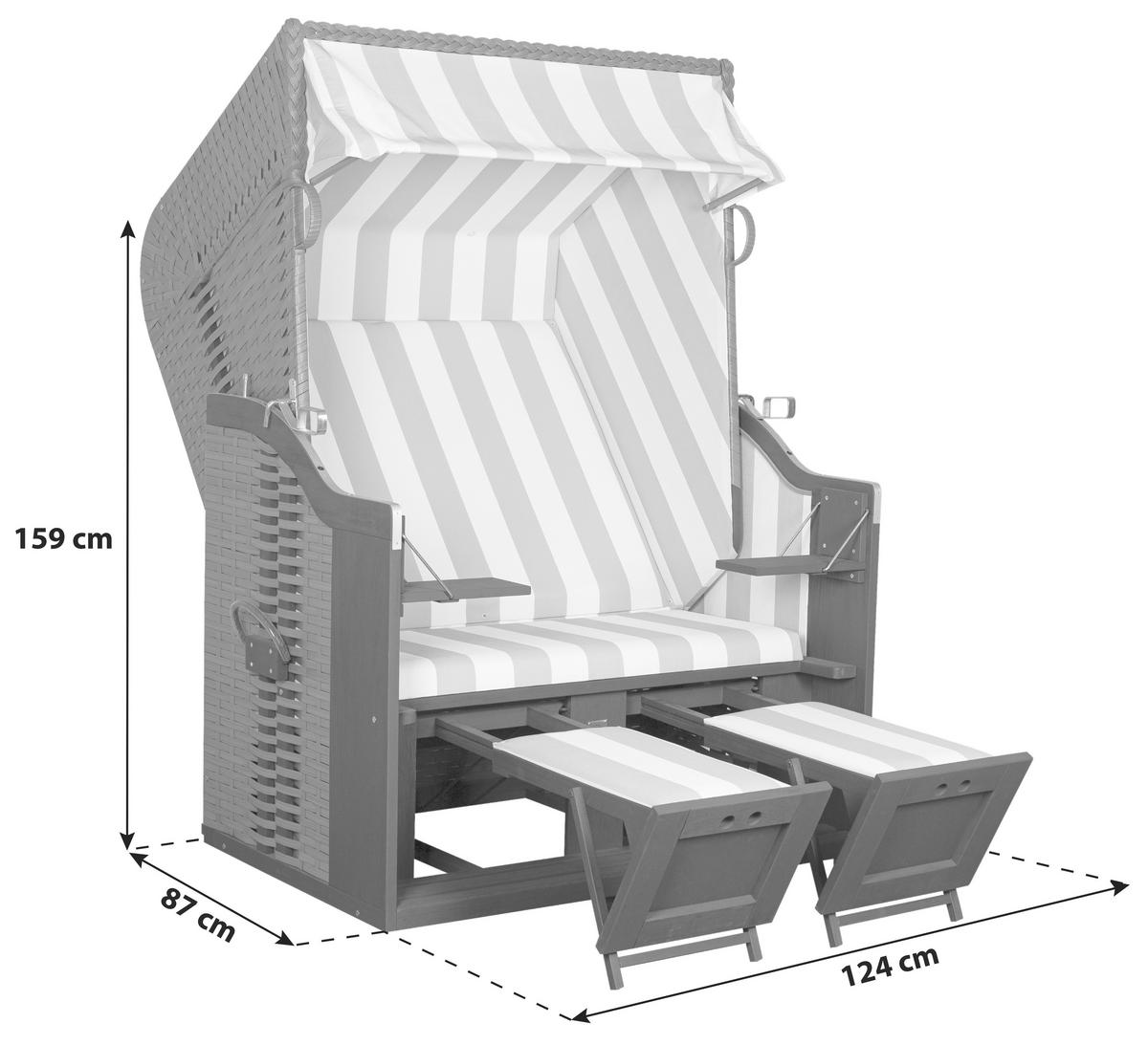 Strandkorb Ostsee Fehmarn Blau,Weiß ca. 124x159x87cm - Blau/Weiß, Basics, Holz/Kunststoff (124/159/87cm) - Gardenson