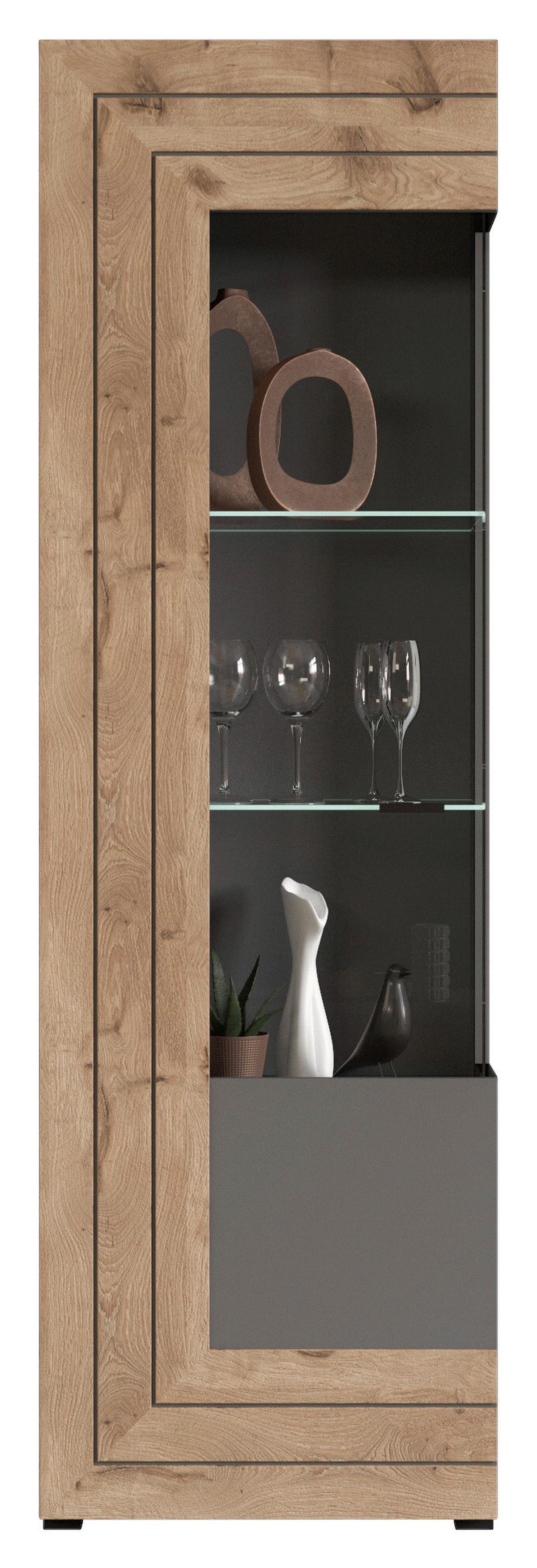 Vitrine Freno ca. 60x194 cm Nox Eiche/Grau - KONVENTIONELL, Glas/Holzwerkstoff (60/194/37cm) - MID.YOU