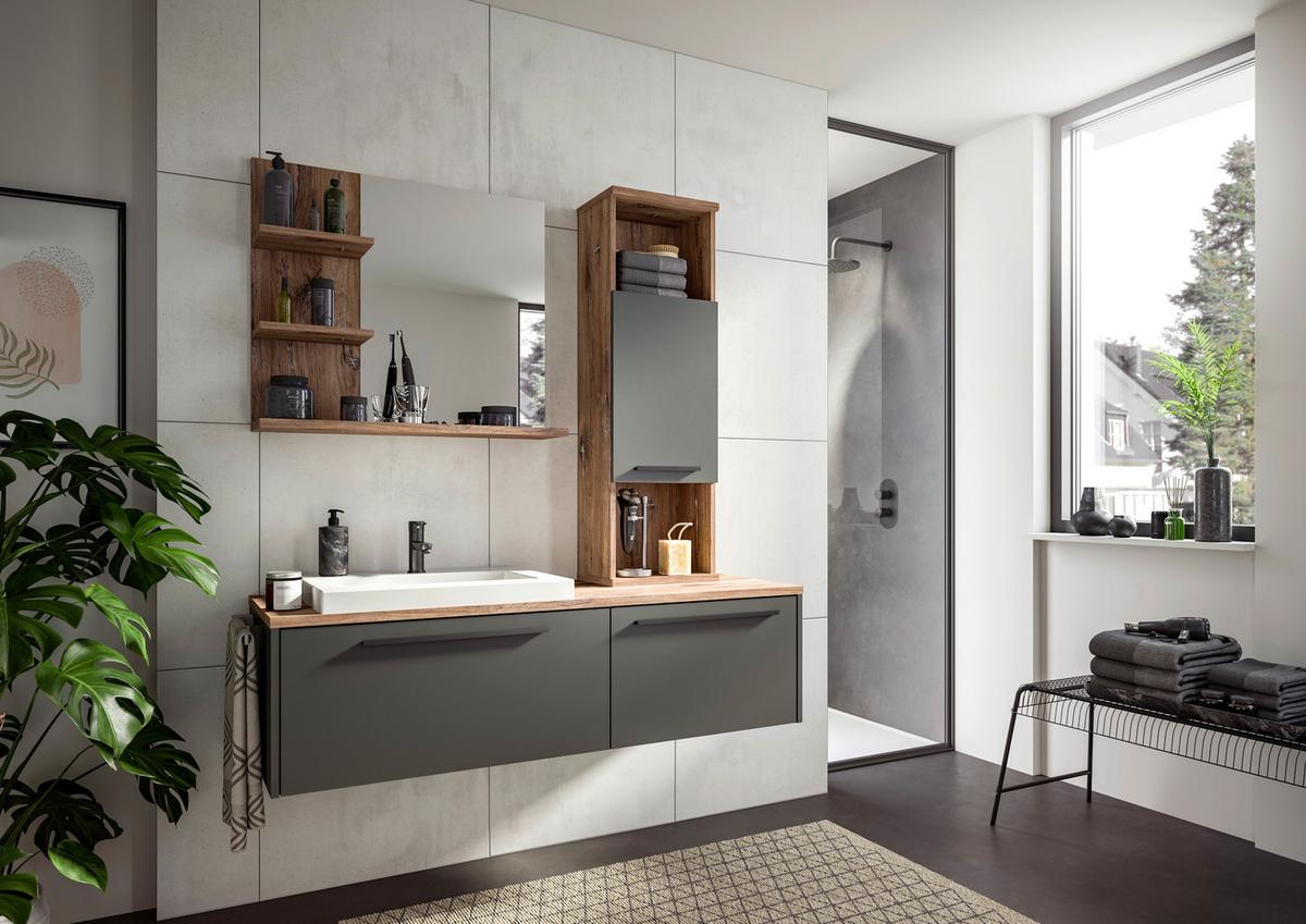 Badezimmerspiegel Ramon ca. 80x70 cm Eiche - MODERN, Glas/Holzwerkstoff (80/70/20cm) - MID.YOU