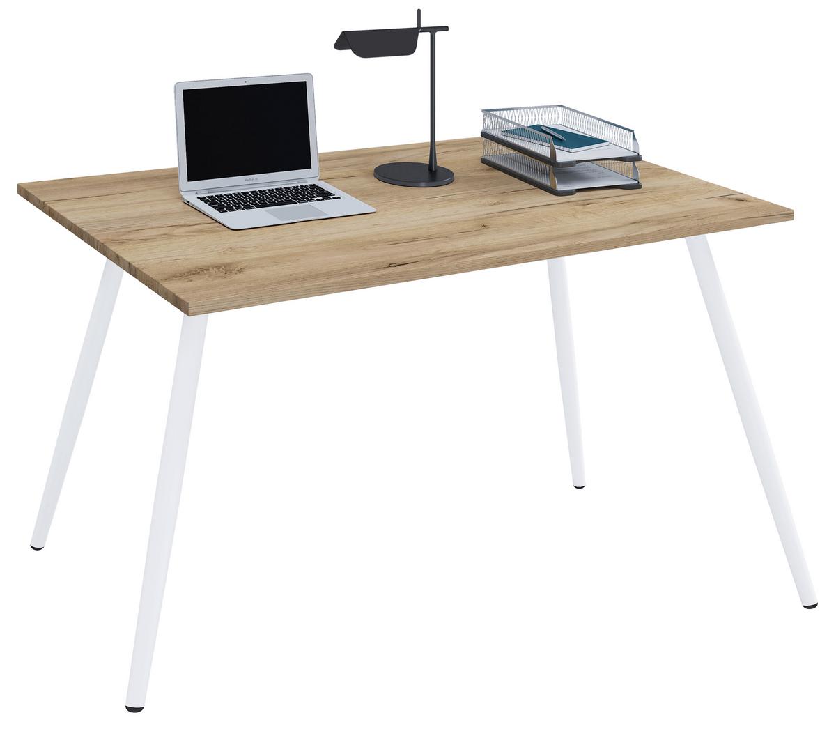 Pisalna Miza Salia, Bela, Barva Hrasta, 80x50cm - bela/medeni hrast, Moderno, kovina/leseni material (80/50/70cm) - MID.YOU