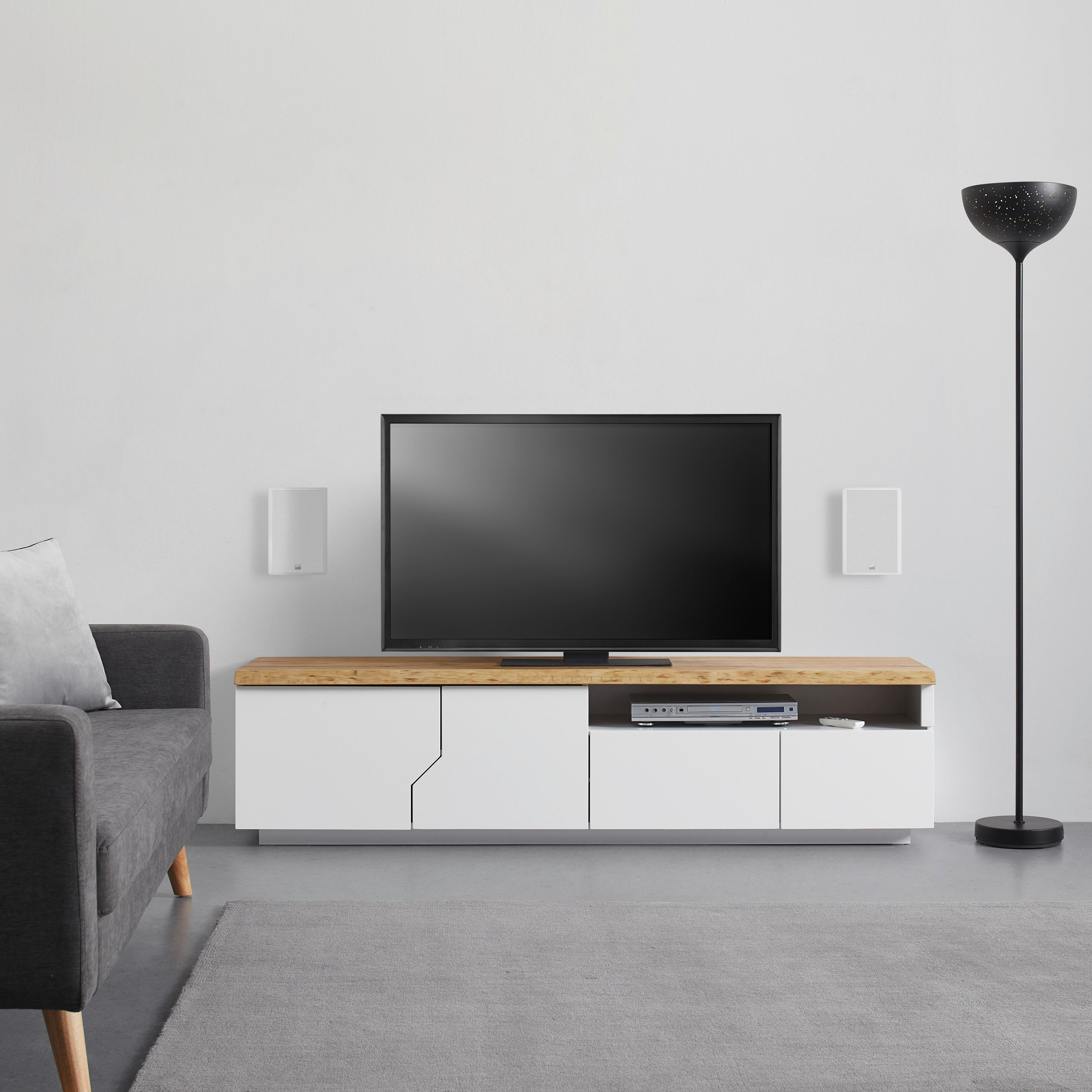 MEDIABÄNK CARLOS - vit/ekfärgad, Modern, trä (180/46,5/42cm) - Bessagi Home