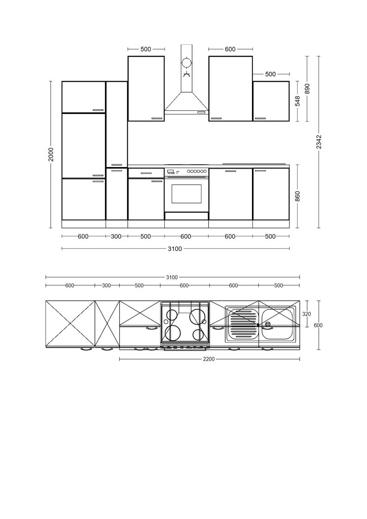 Kuhinjski Blok Z Aparati Nepal, Kašmir, Barva Hrasta - barve nerjavečega jekla/kašmir, Moderno, kovina/leseni material (310cm) - FlexWell