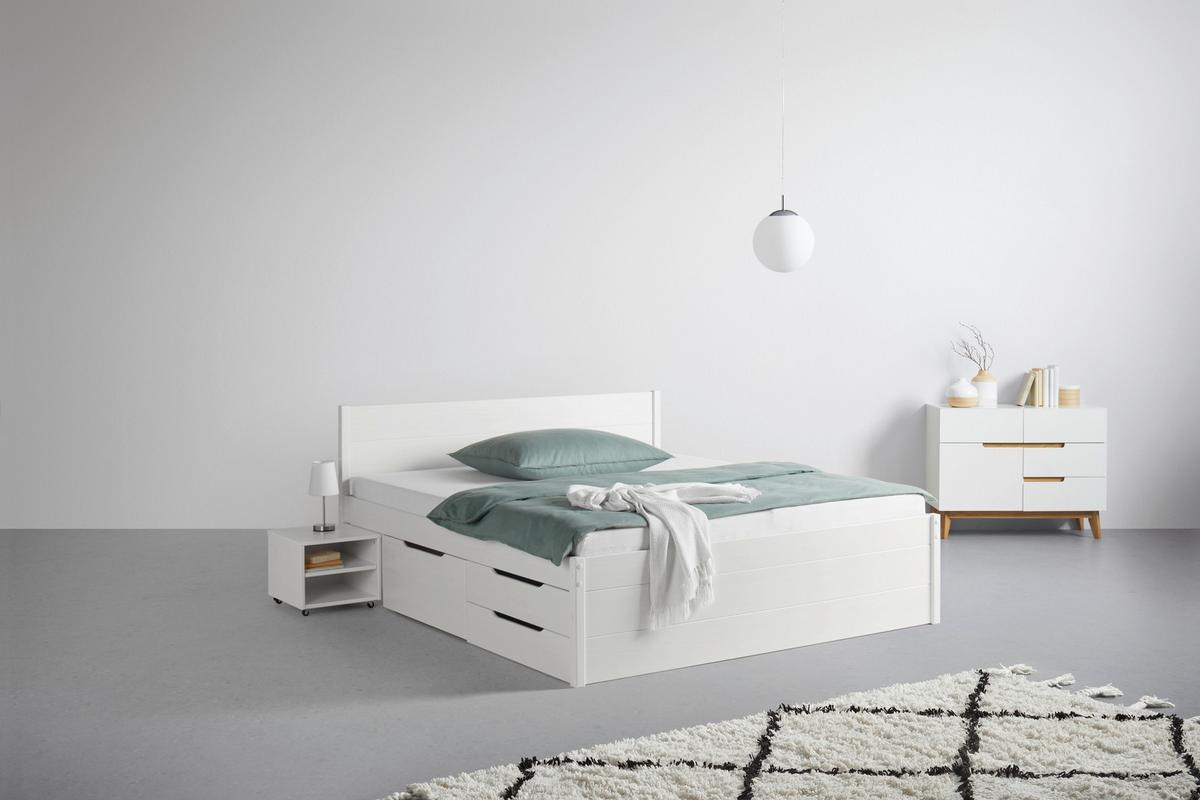 Stauraumbett in Weiß ca. 160x200cm - Weiss/Naturfarben, Konventionell, Holz (160/200cm) - Zandiara