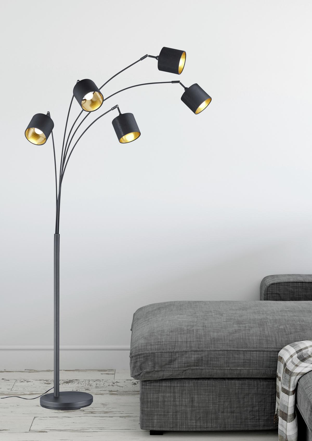 LAMPA ŁUKOWA R46330579 TOMMY - czarny/kolor złoty, Lifestyle, metal/tkanina (71,5/200cm)