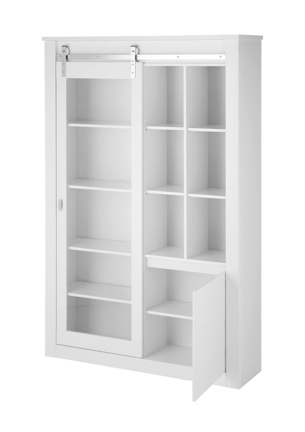 Vitrine Daytona Weiß - Chromfarben/Weiß Hochglanz, Design, Holzwerkstoff/Metall (133/201/38cm) - Livetastic