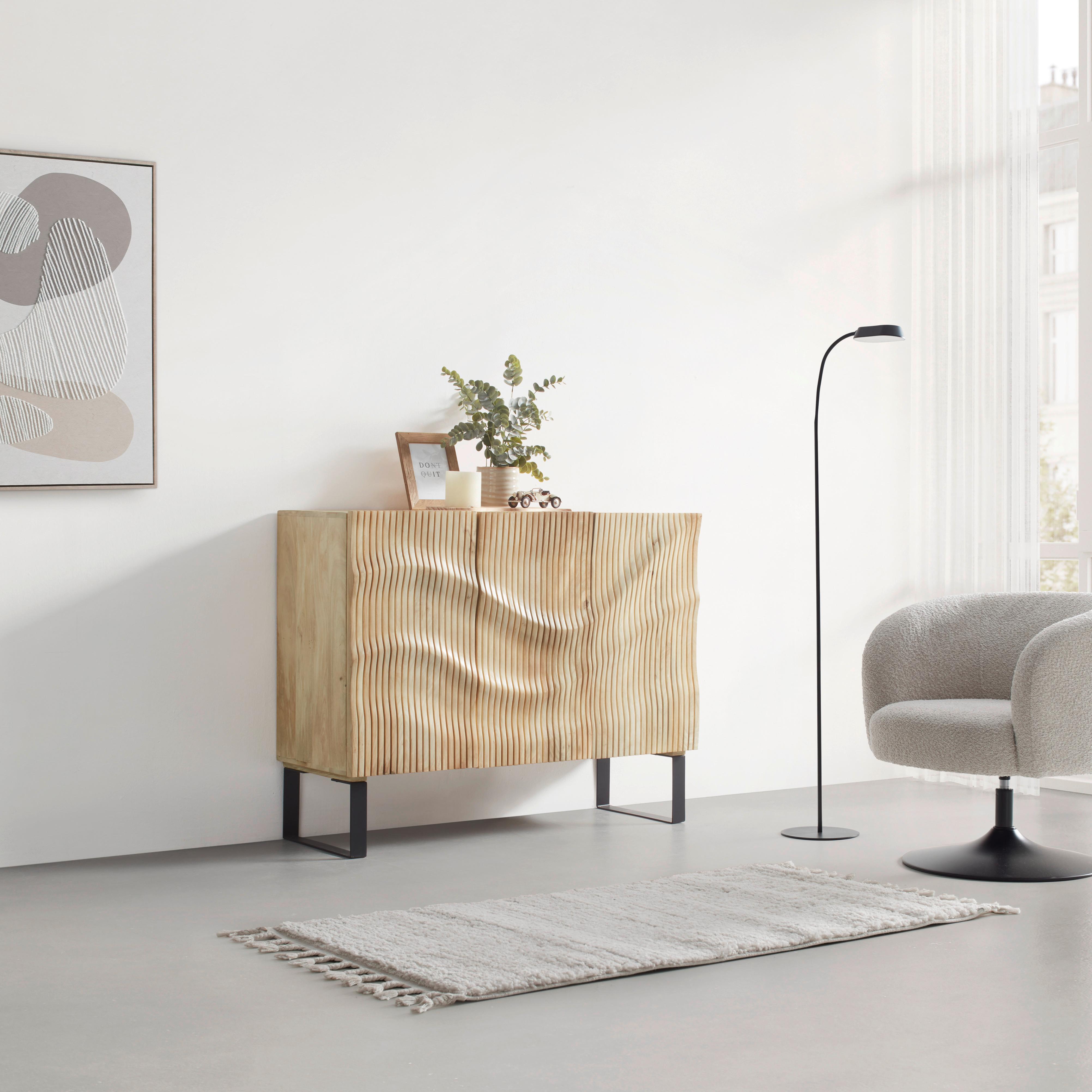 Sideboard Wave 3D-Front Design Naturfarben Mangoholz - Schwarz/Naturfarben, MODERN, Holz/Metall (120/90/40cm) - Premium Living