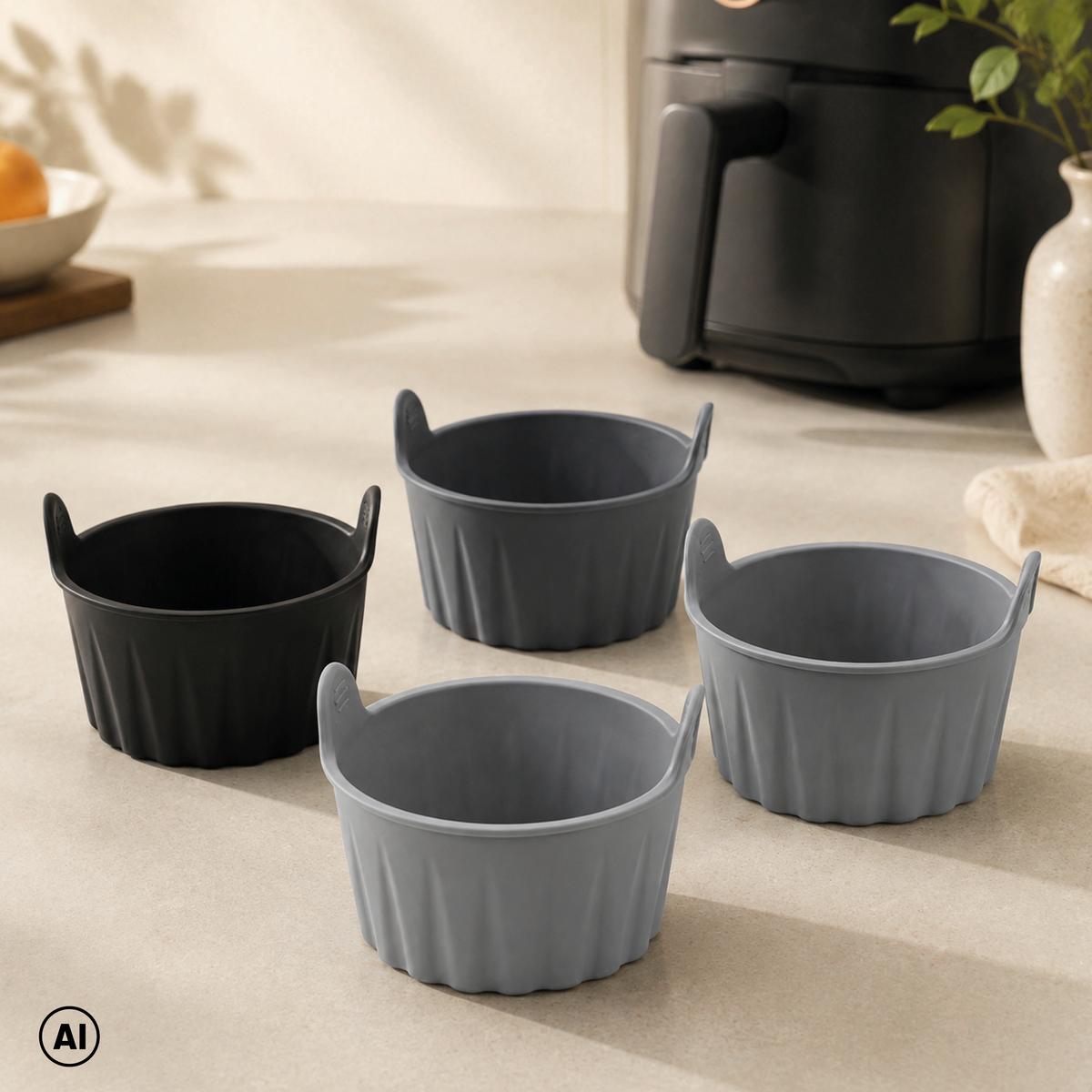 SILIKONFORM FÜR FRITTEUSE MUFFIN - AIR FRYER - Schwarz/Grau, KONVENTIONELL, Kunststoff (6,5/6,5cm) - GOURMETMAXX