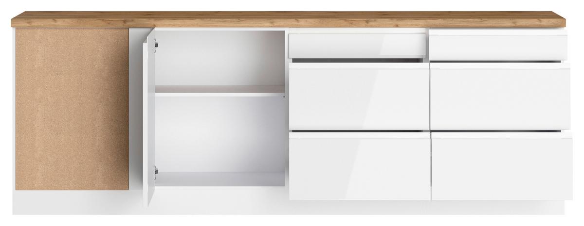 Eckküche Monza ohne Geräte ca. 240x240 cm Weiß/Eiche - Weiß Hochglanz/Eiche Wotan, LIFESTYLE, Holzwerkstoff (240/240cm) - Held
