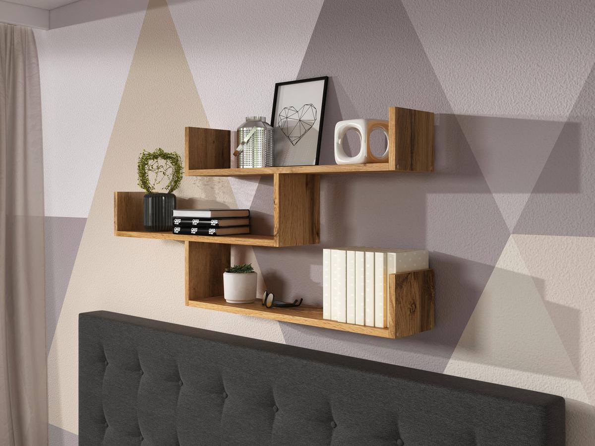 Stenski Regal Trio, Barva Hrasta - hrast wotan, Basics, leseni material (119,1/55/18cm) - P & B