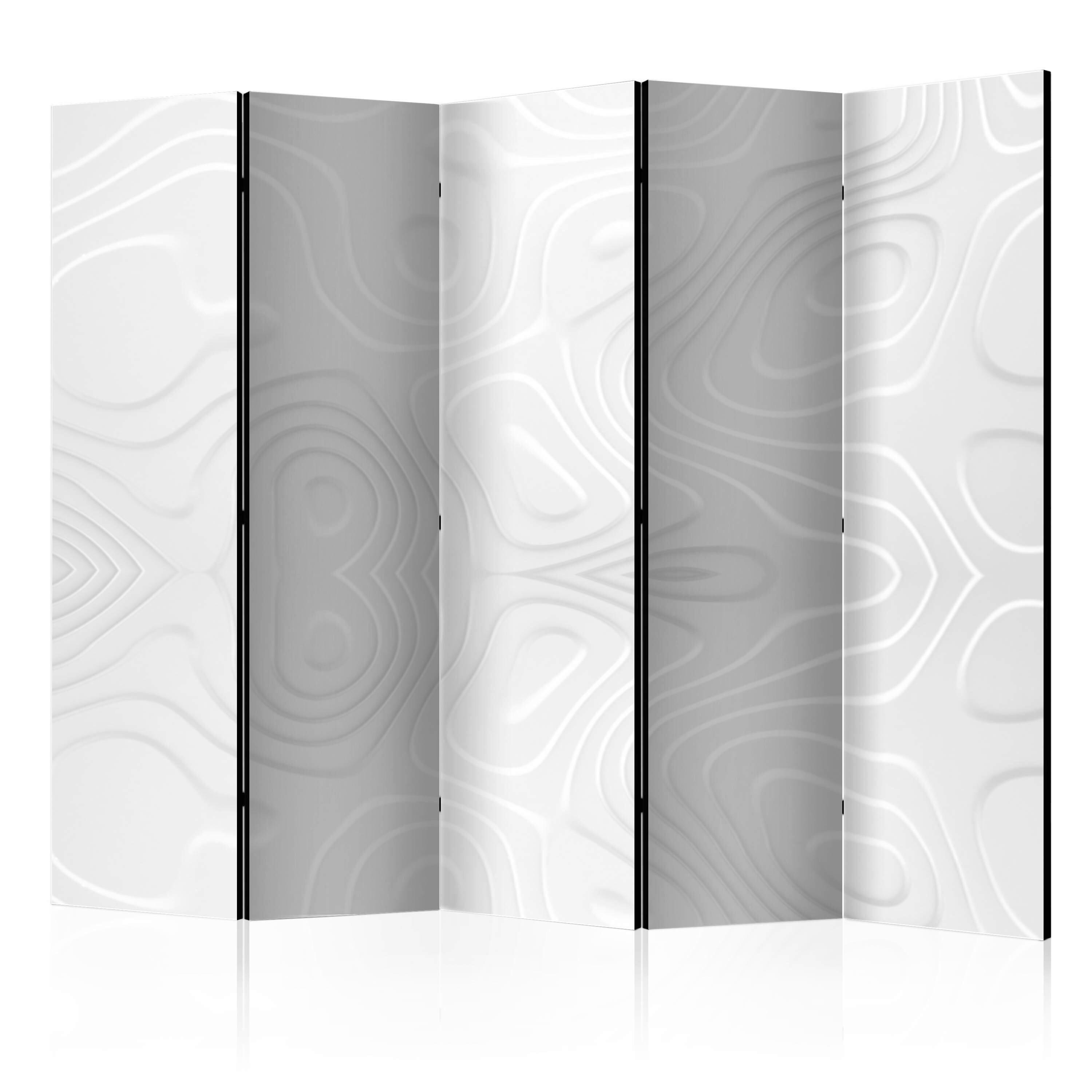 Paravan White Waves I, 5-Delni, Enostranski - bela, Basics, tekstil/les (225/172/3cm) - artgeist