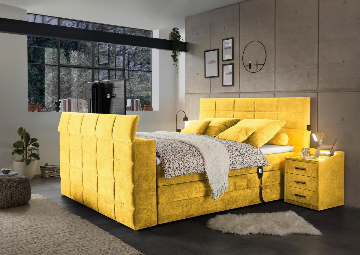 Boxspringbett Denver Gelb ca. 180x200 cm mit Topper - Gelb, KONVENTIONELL, Textil (180/200cm) - Carryhome