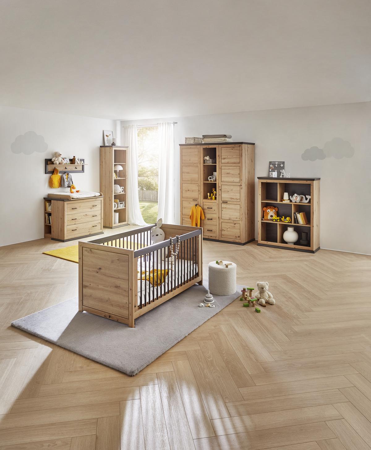 ŁÓŻKO SZCZEBELKOWE BENTON - kolor dębowy/ciemnoszary, Natur, materiał drewnopochodny/drewno (145/76,5/80cm) - My Baby Lou