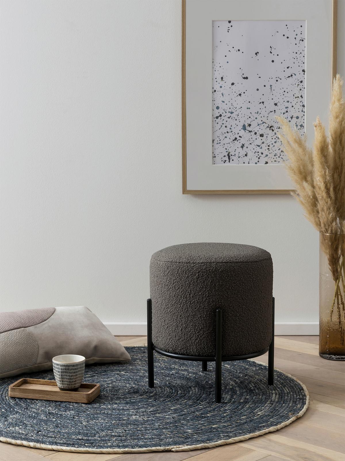 Tabure Bouclé, Antracit - črna/antracit, Moderno, kovina/tekstil (35/38/35cm) - Livetastic