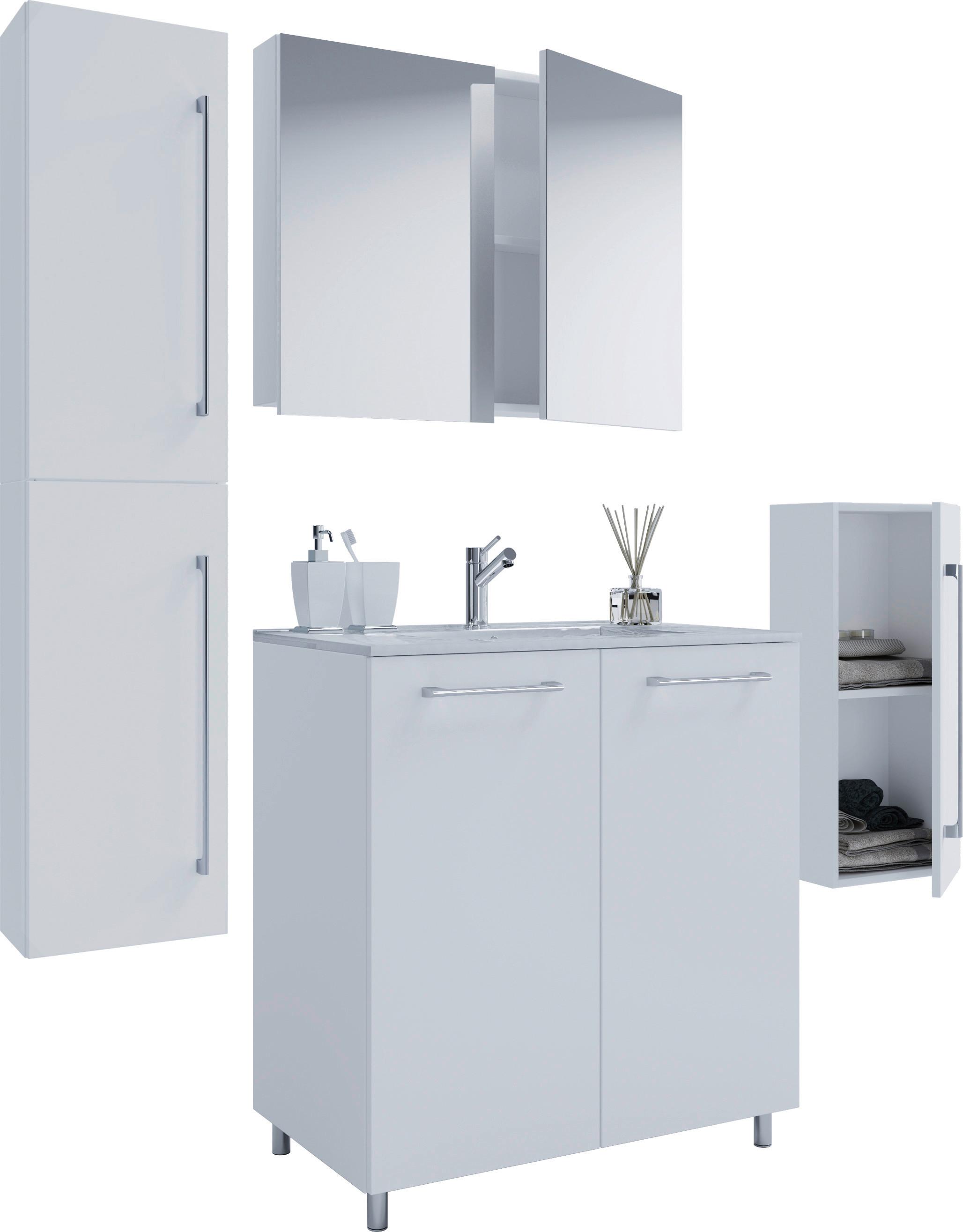 Kopalnica Gilos, Bela - bela/barve aluminija, Moderno, kovina/leseni material (127cm) - MID.YOU