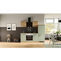 Küchenblock Cara mit Geräten ca. 220 cm Grün/Eiche - Schilfgrün/Schwarz, MODERN, Holzwerkstoff/Metall (220cm) - FlexWell