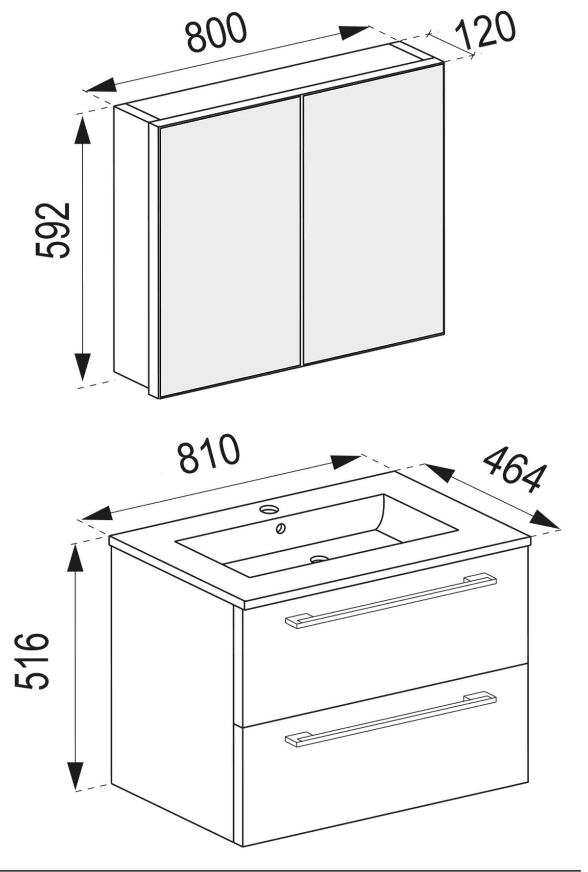 Kopalnica Badinos, Hrast - bela/barve aluminija, Moderno, kovina/leseni material (80cm) - MID.YOU