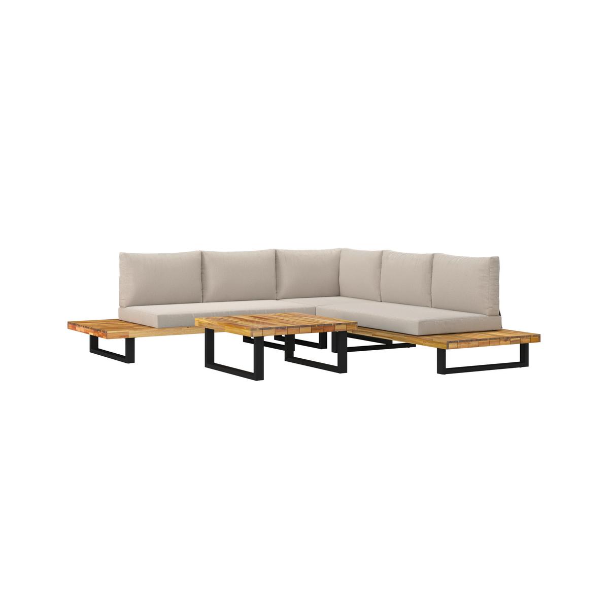 Loungegarnitur Cristina Creme Echtholz/Textil/Metall - Creme/Schwarz, Modern, Holz/Textil (254/78/82cm) - Bessagi Garden
