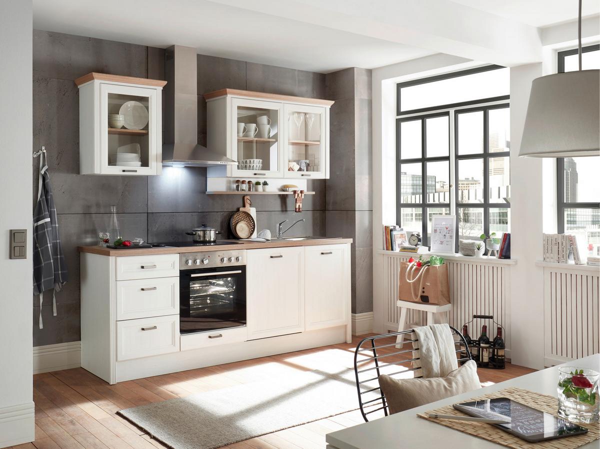 Küchenblock Jasmin mit Geräten ca. 235 cm Pienienfarben/Eiche - Anthrazit/Eiche Artisan, ROMANTIK / LANDHAUS, Glas/Holzwerkstoff (235cm) - P & B