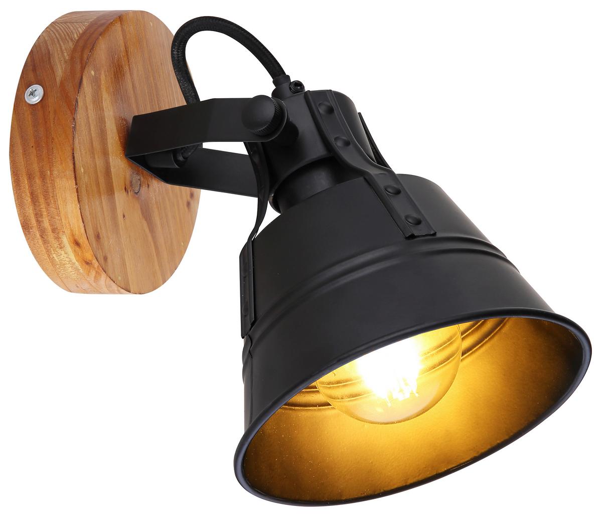 Strahler Günther max. 60 Watt - Goldfarben/Schwarz, Natur, Holz/Metall (14/17/18cm) - Globo