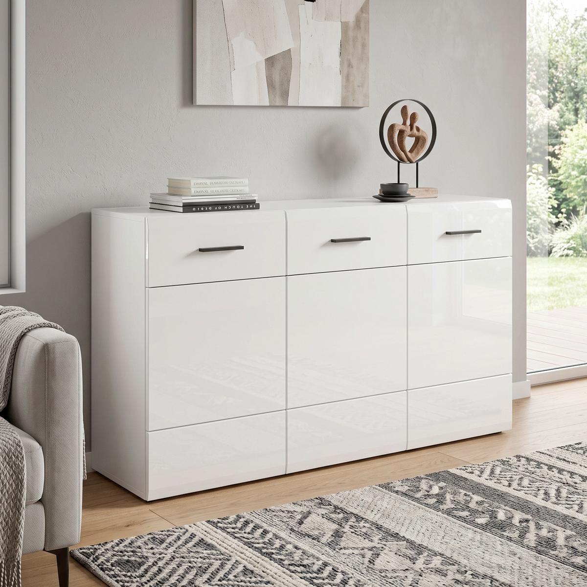 Široka Komoda Avanti, Bela - bela/antracit, Moderno, umetna masa/leseni material (150/84,6/42cm) - Hom`in