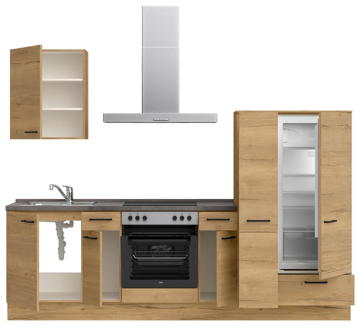 Küchenblock Structura Low m. Geräten Eiche - Schieferfarben/Eichefarben, MODERN, Holzwerkstoff/Metall (270cm) - Nobilia