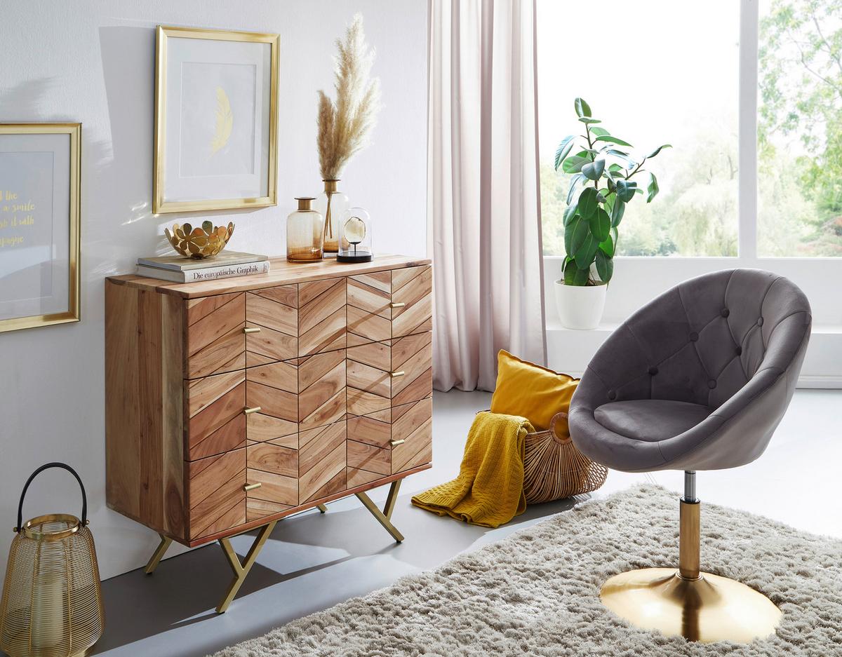 Komoda Boha, Pravi Les - zlate barve/rjava, Design, kovina/les (90/86/40cm) - MID.YOU