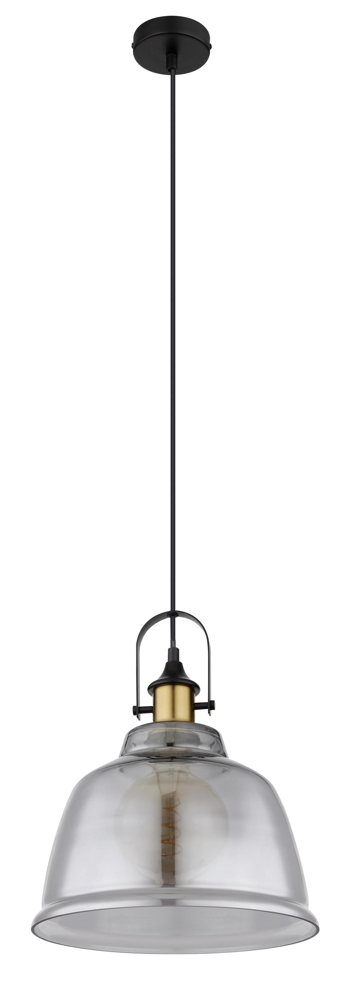 Hängeleuchte Dorothea in Schwarz max. 60 Watt - Messingfarben/Schwarz, Design, Glas/Metall (30/120cm) - Globo