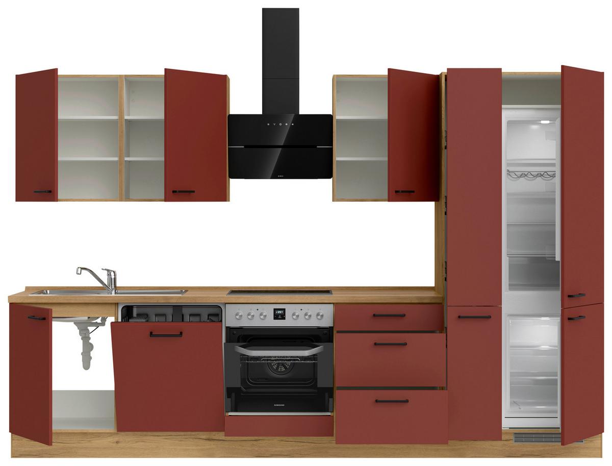 Küchenblock Easytouch High m. Geräten Dunkelrot - Eichefarben/Schwarz, MODERN, Holzwerkstoff/Metall (330cm) - Nobilia