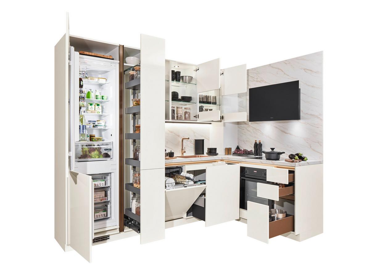 Eckküche Novalux o. Geräte ca. 281x187cm Weiß - Weiß/Bronzefarben, MODERN, Metall (281/187cm) - Nobilia