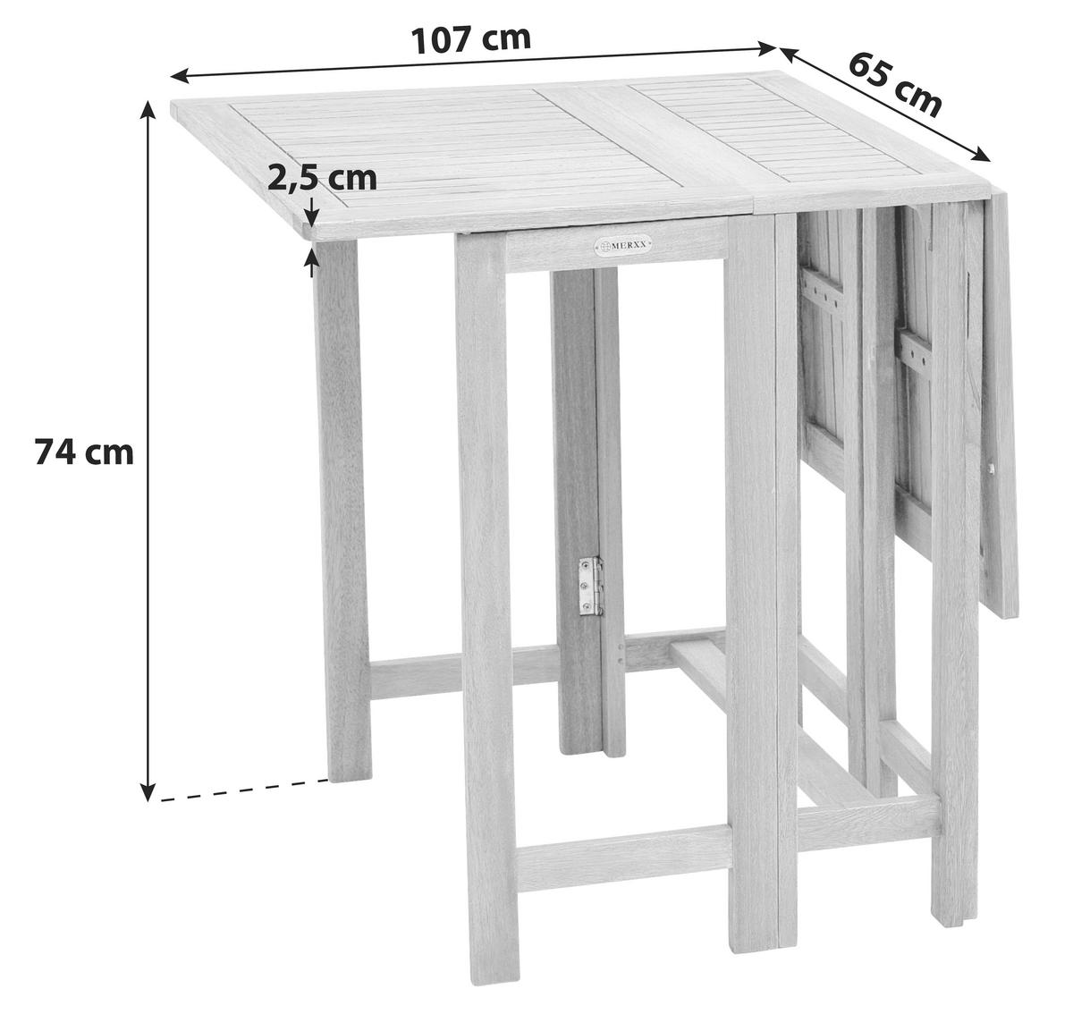Gartenklapptisch aus Eukalyptus ca. 65x74x107cm - Naturfarben, KONVENTIONELL, Holz (190,5/65/74cm) - Gardenson