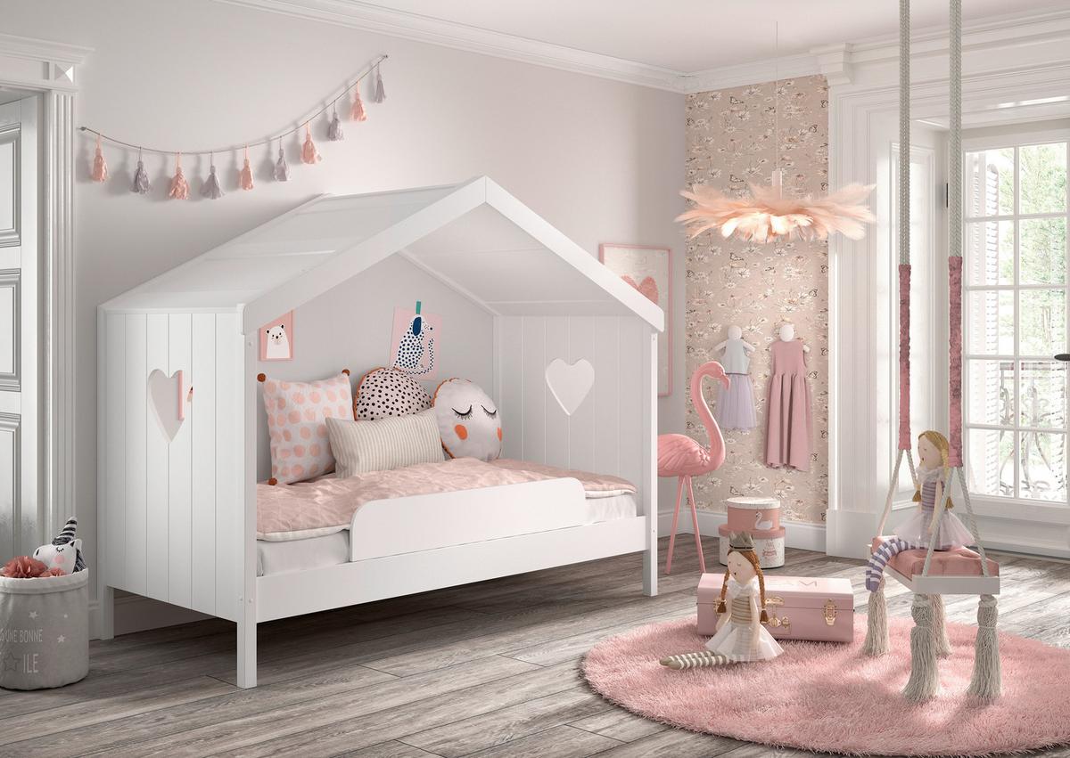 Hausbett Amori m. Sicherung ca. 90x200 cm Weiß - Weiß, Natur, Holz/Holzwerkstoff (90/200cm) - Vipack