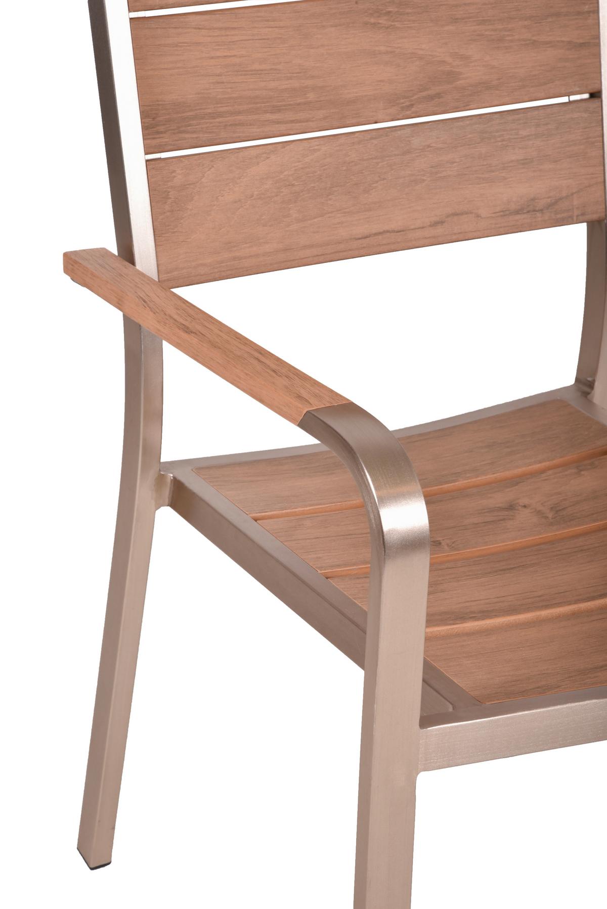 Gartenstuhl-Set Florence Teak/Champagner 2er-Set - Champagner/Teakfarben, Basics, Kunststoff/Metall (55/85/60cm) - Gardenson