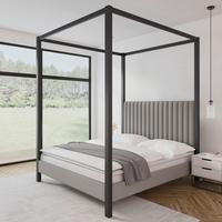 Himmelbett Mona ca. 180x200 cm Grau - Hellbraun/Schwarz, MODERN, Holz/Textil (180/200cm) - Bessagi Home