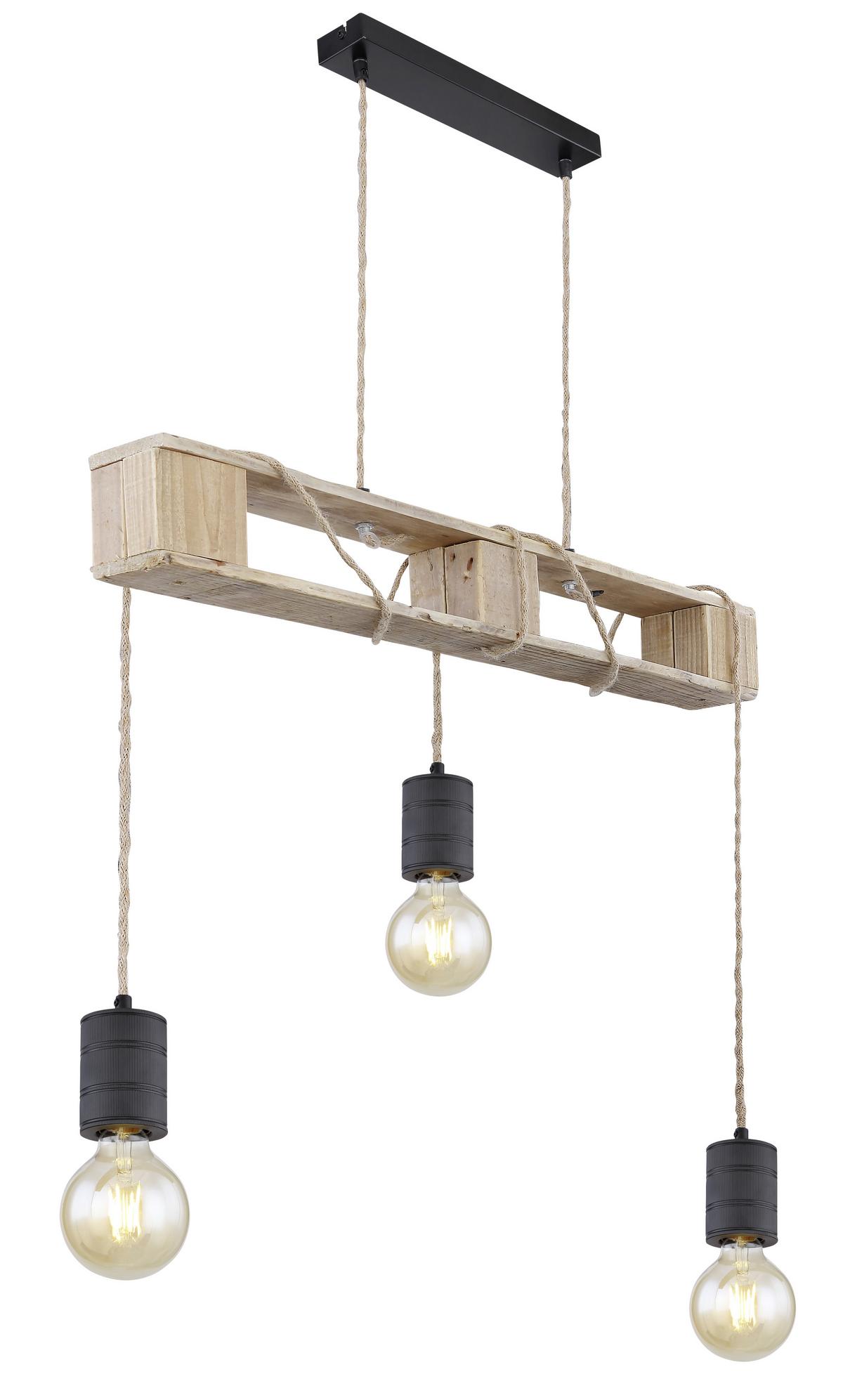 Hängeleuchte Joelle max. 60 Watt - Schwarz/Braun, Natur, Naturmaterialien/Holz (83/10/120cm) - Globo
