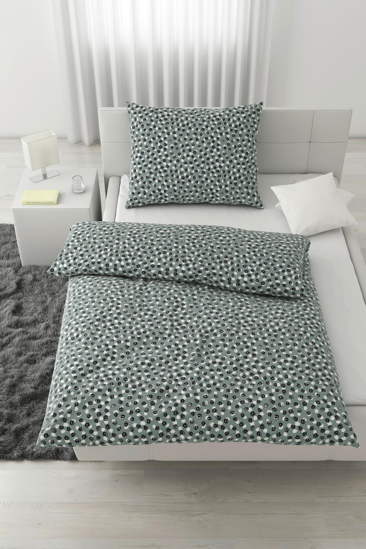 BETTWÄSCHESET DOODLE DOTS - Weiss/Jadegrün, Konventionell, Textil (160/210cm) - Modern Living
