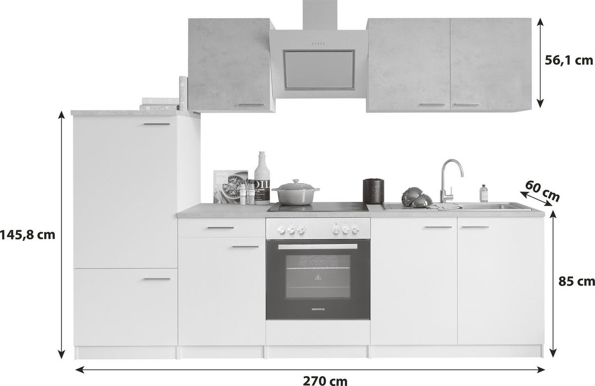 Kuhinjski Blok Z Aparati Malia, Bela, Siva - barve nerjavečega jekla/siva, Basics, kovina/leseni material (270cm) - Respekta