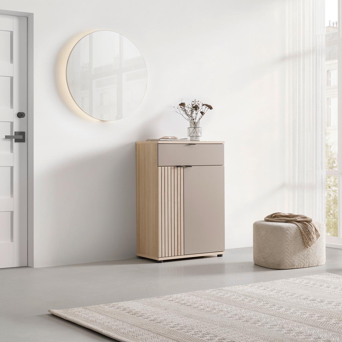 Schuhschrank Pisa Taupe/Eichefarben - Taupe/Eichefarben, MODERN, Holzwerkstoff/Metall (70/103/38cm) - Mömax