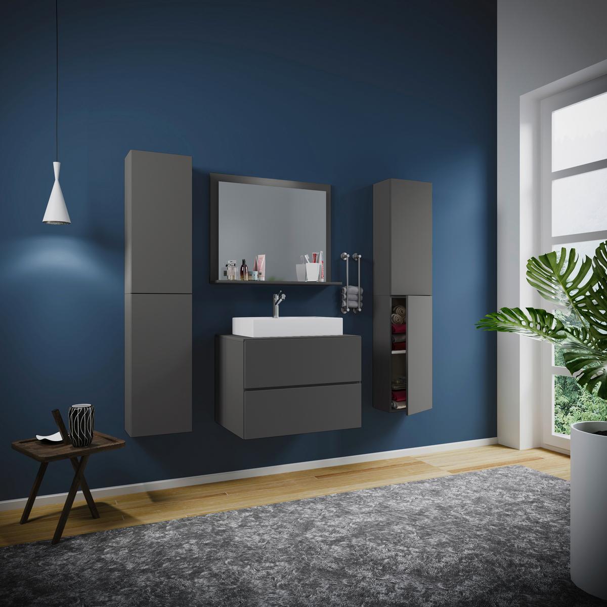 Badezimmer Lendas 5-tlg. ca. 147 cm Anthrazit - Anthrazit/Weiß, MODERN, Glas/Keramik (147cm) - MID.YOU