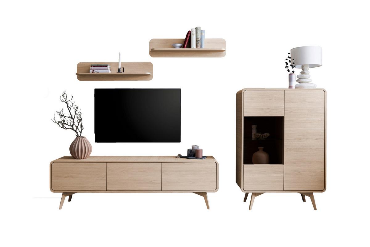 Wohnwand Torsby Eichefarben/Eiche Natur Dekor - Eichefarben, Design, Glas/Holz (290/170/39cm) - Livetastic