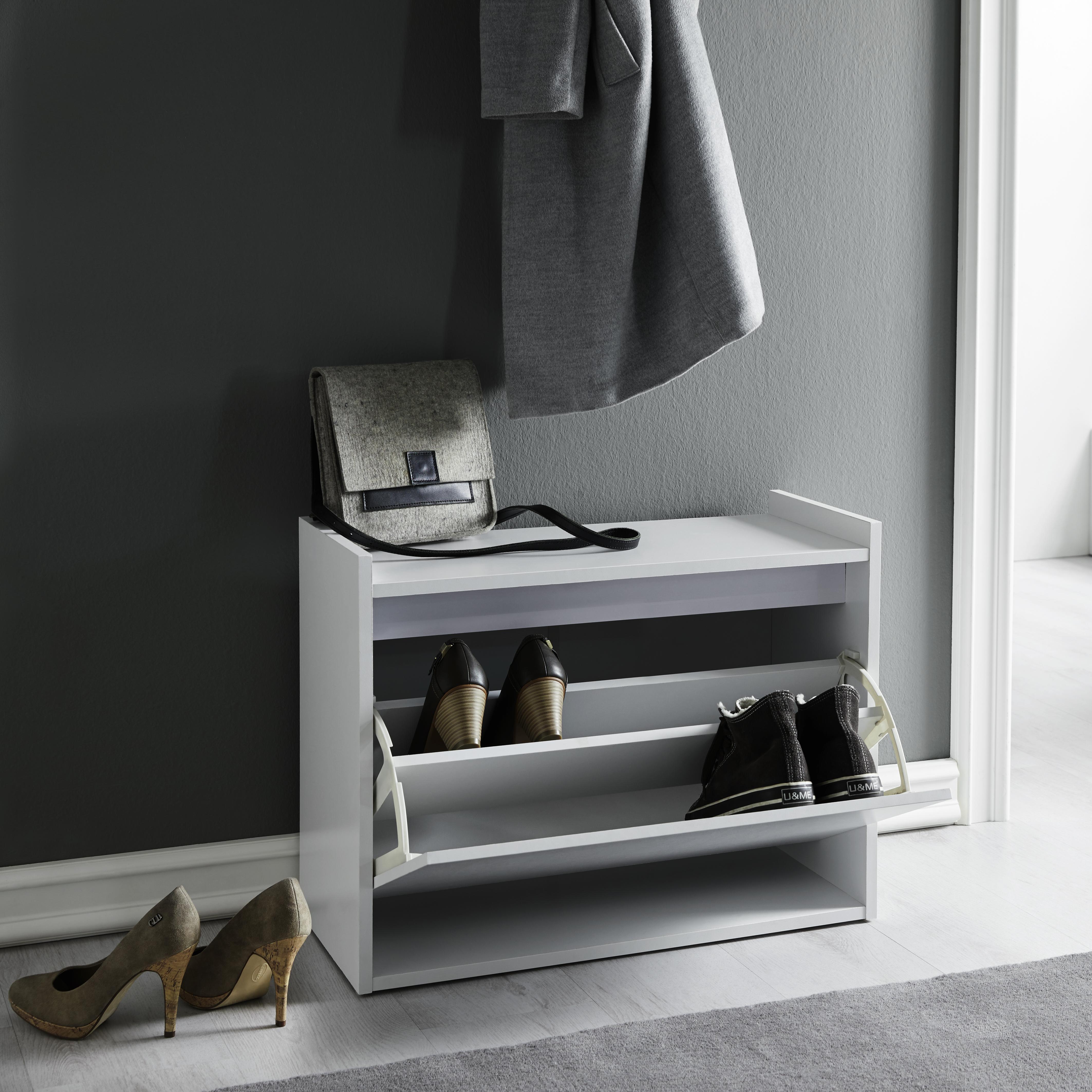 Schuhkipper in Weiß 'Mali' - Weiß, MODERN, Holzwerkstoff (63/48/30cm) - Bessagi Home