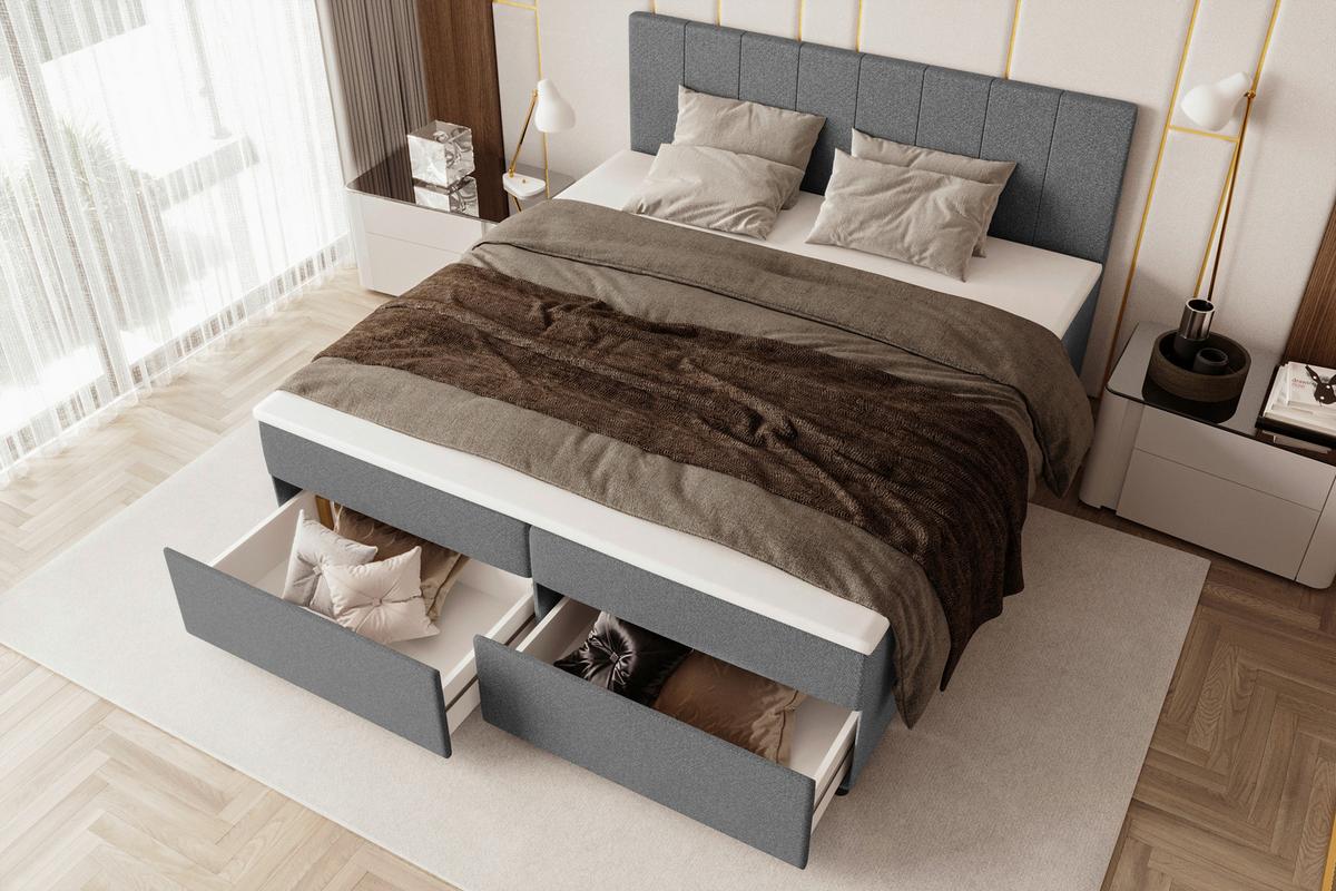 Boxbett Odin Anthrazit ca. 180x200cm - Anthrazit/Schwarz, KONVENTIONELL, Kunststoff/Textil (180/200cm) - Based