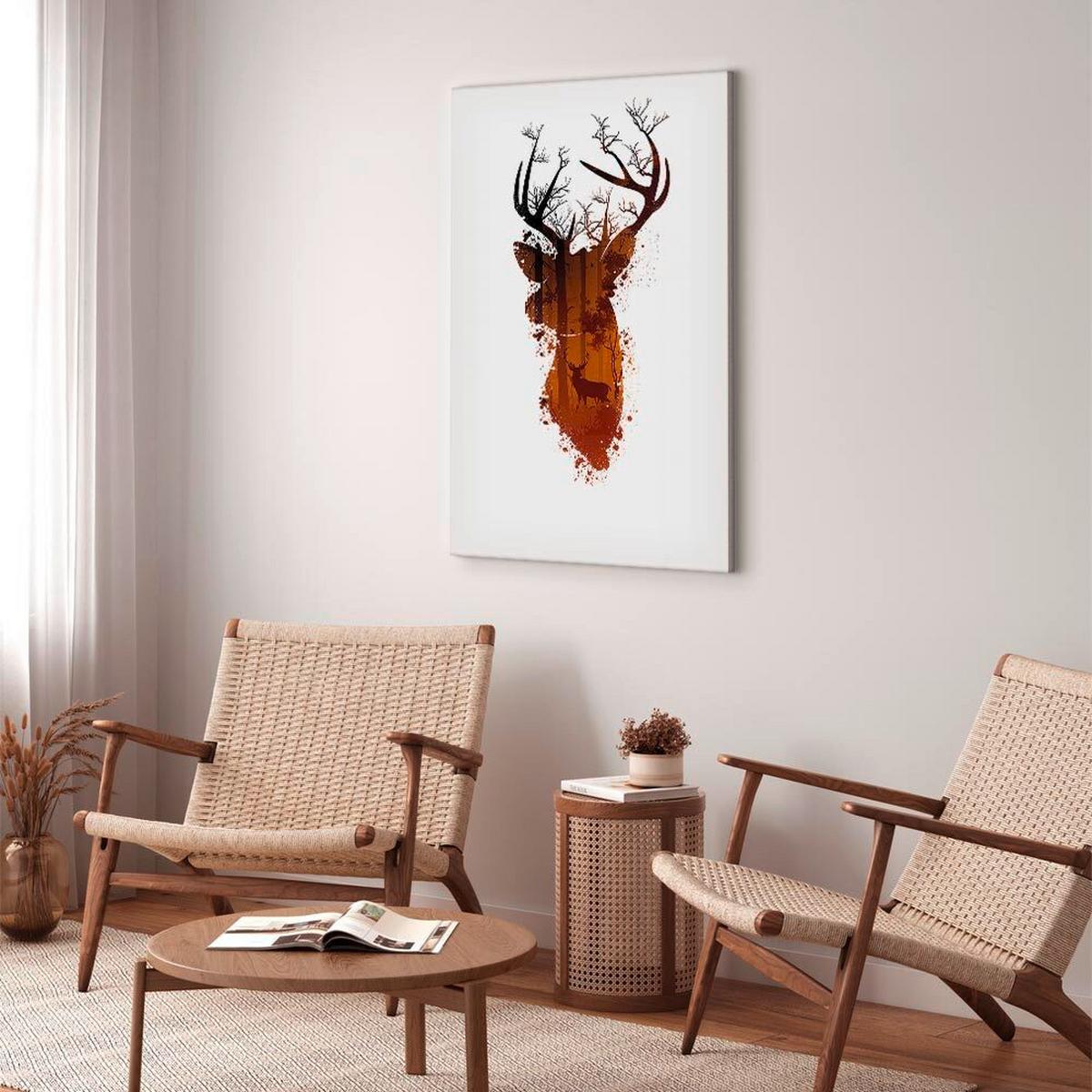 Slika Na Platnu Deer In The Morning - bela/barve konjaka, Basics, tekstil/leseni material (40/60/1,2cm) - artgeist