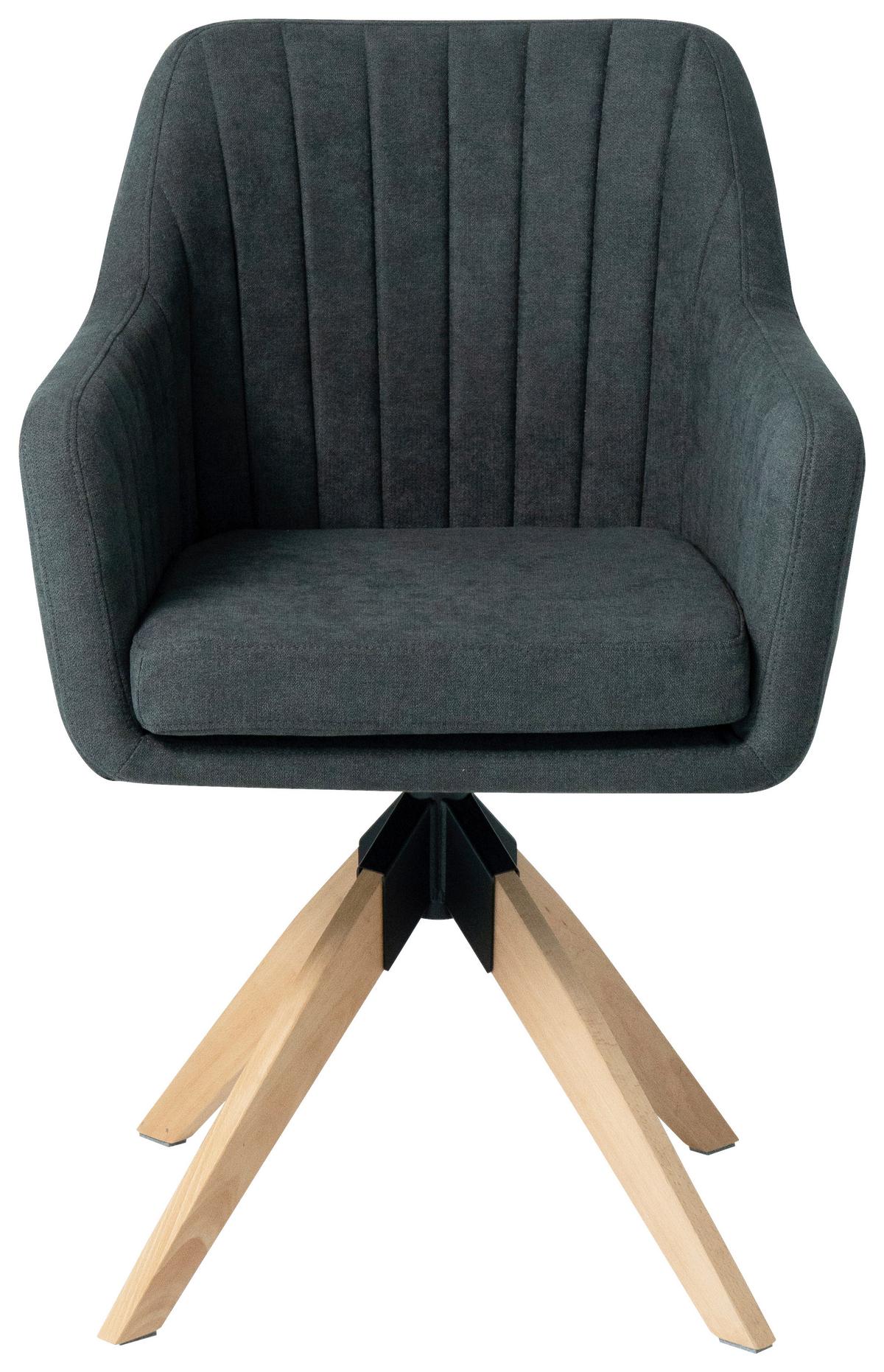 Armlehnstuhl Lucita Dunkelgrau Samt Drehbar Gepolstert - Dunkelgrau/Naturfarben, MODERN, Holz/Textil (59/88/60cm) - Bessagi Home