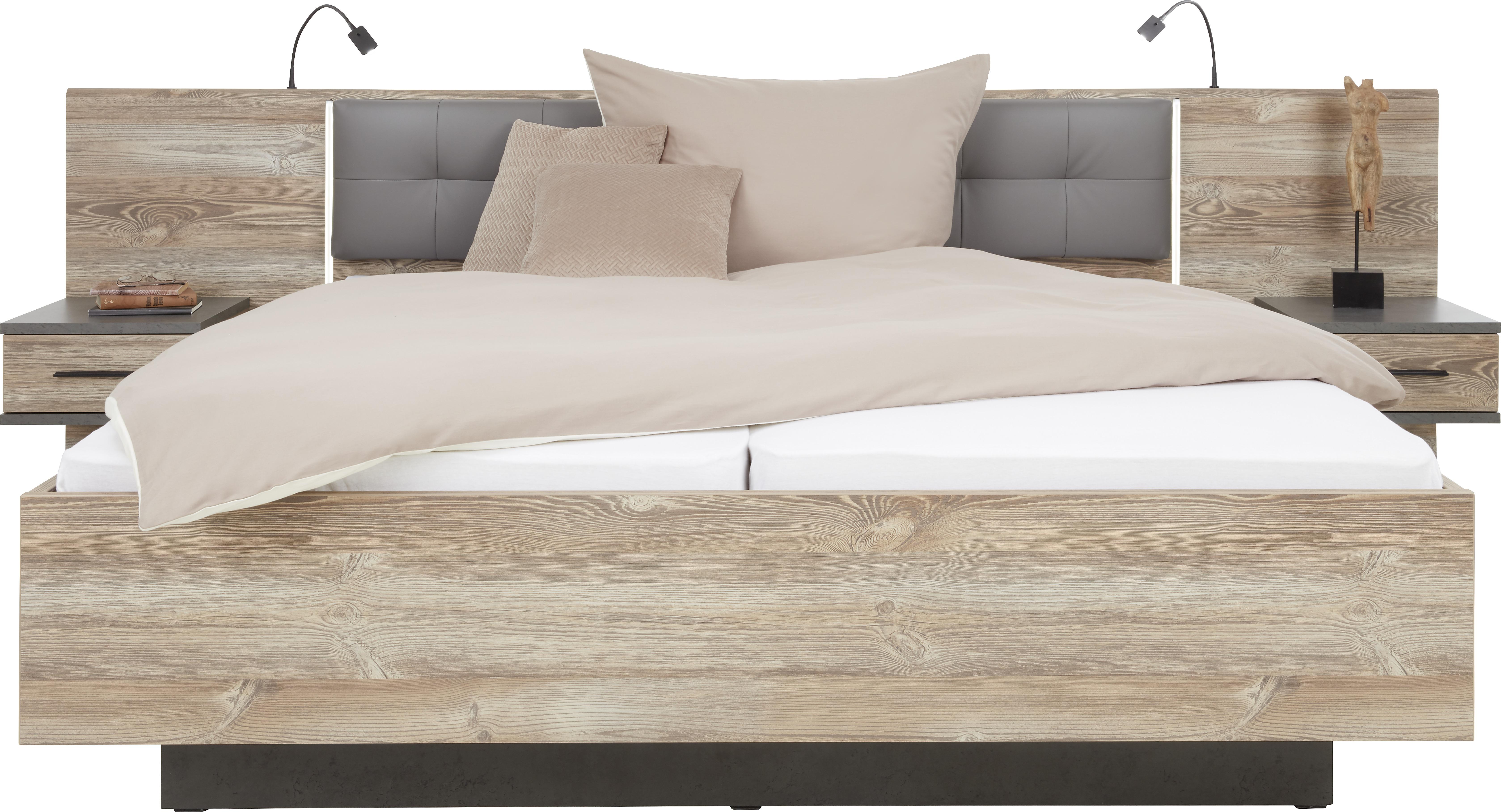 Set Kreveta I Noćnih Ormarića Chanton - boje bora/tamno siva, Lifestyle, drvni materijal/plastika (180/200cm) - Modern Living