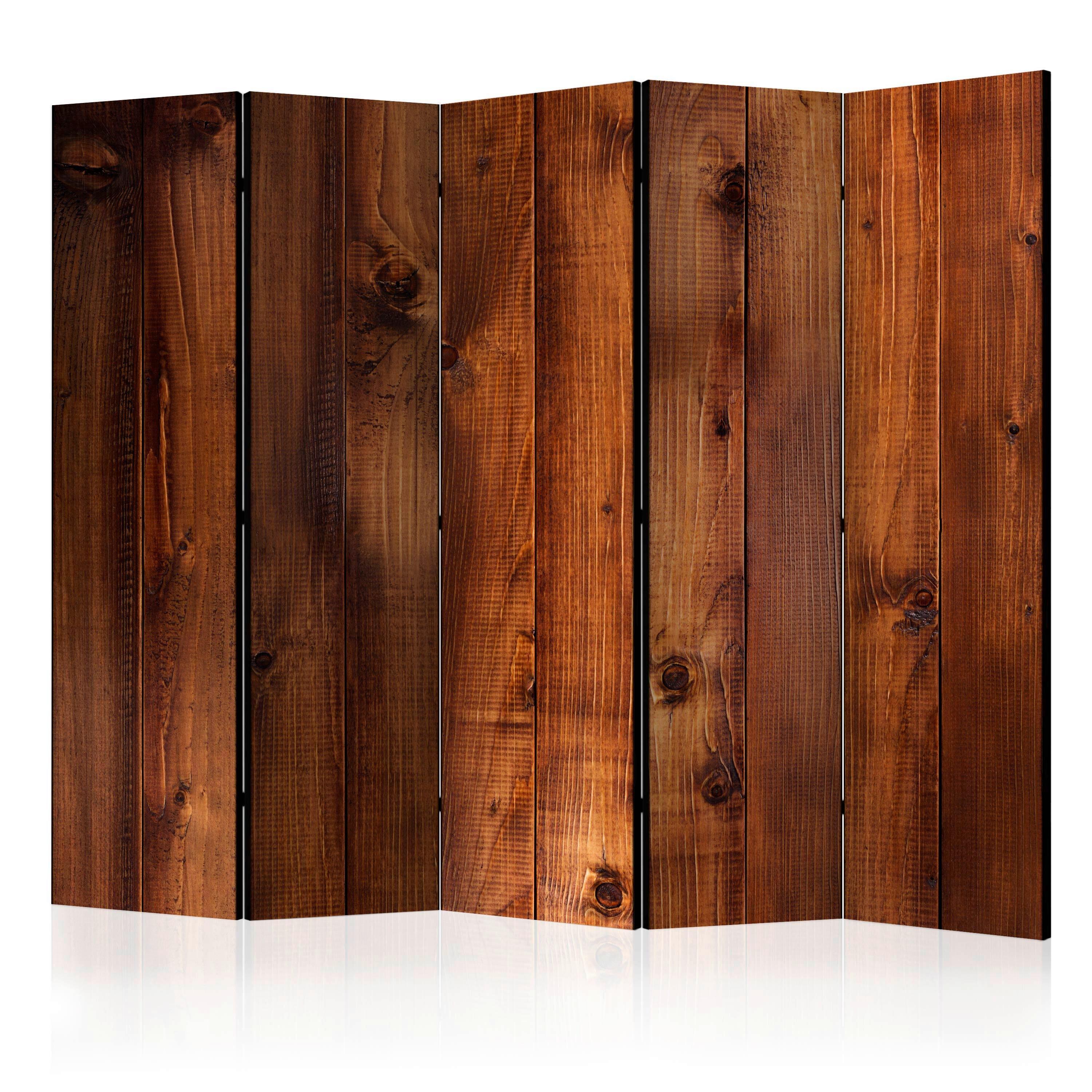 Paravan Pine Board I, 5-Delni, Akustičen - barve konjaka, Basics, umetna masa/tekstil (225/172/3cm) - artgeist