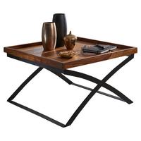 Couchtisch "WL5.595" , ca. 63x63 cm, aus Sheesham - Sheeshamfarben/Schwarz, Design, Holz/Metall (63/63/39cm) - MID.YOU
