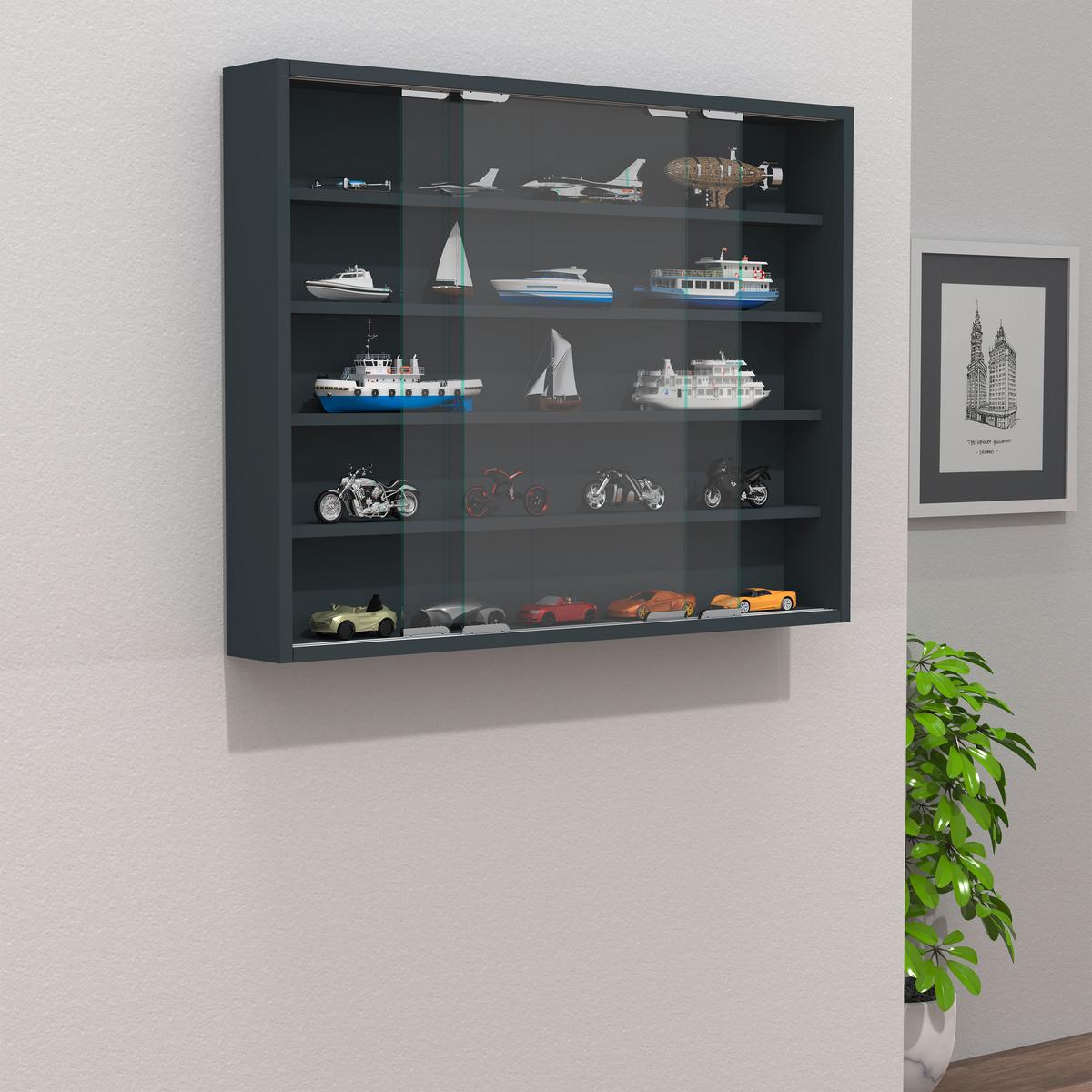 Viseča Vitrina Agisa L, Siva - srebrne barve/antracit, Moderno, steklo/leseni material (77/60/10cm) - MID.YOU