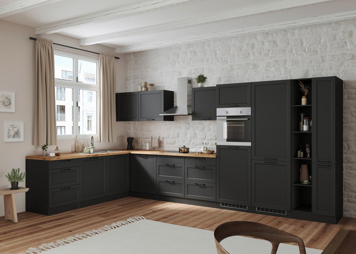 Eckküche Meran mit Geräten ca. 240x420 cm Grau/Eiche - Eiche Wotan/Schwarz, LIFESTYLE, Holzwerkstoff/Metall (240/420cm) - Held