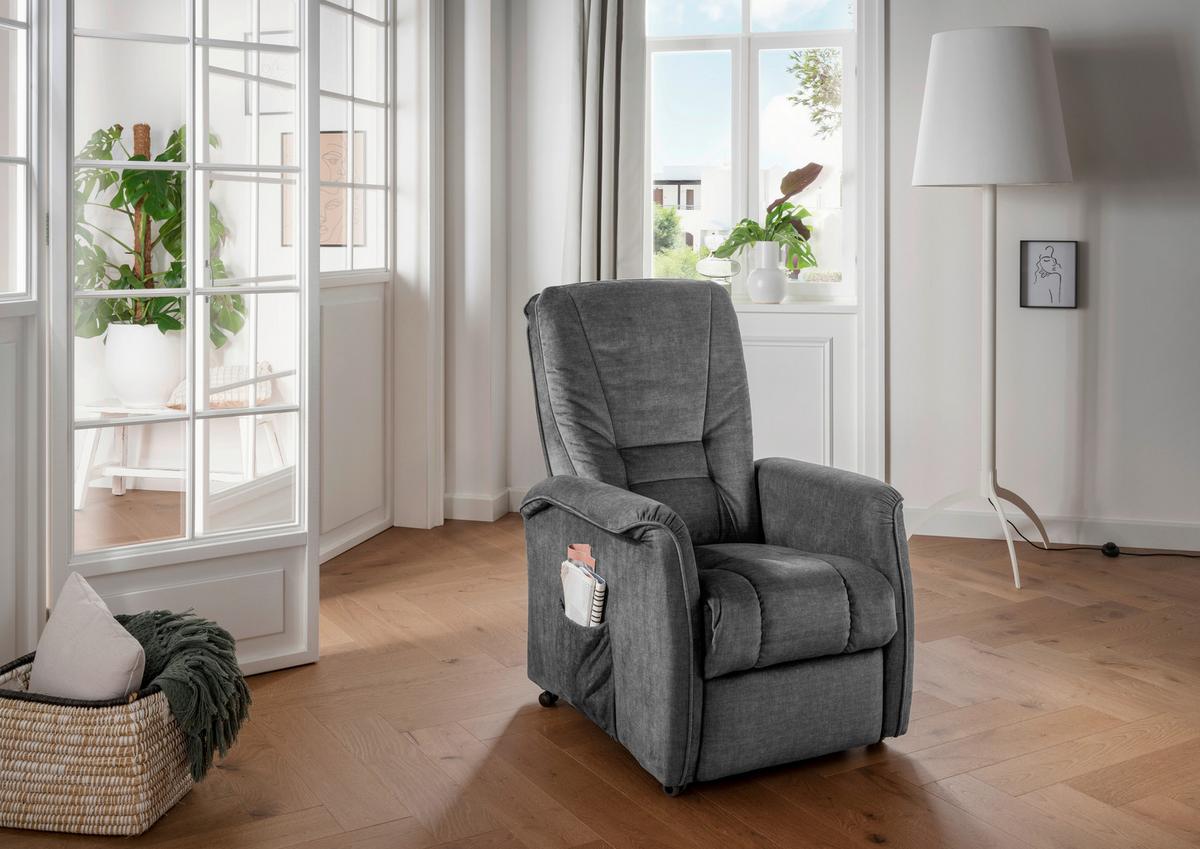 Relaxsessel Harry Dunkelgrau Velours - Dunkelgrau/Schwarz, Design, Kunststoff/Textil (77/107/88cm) - Livetastic